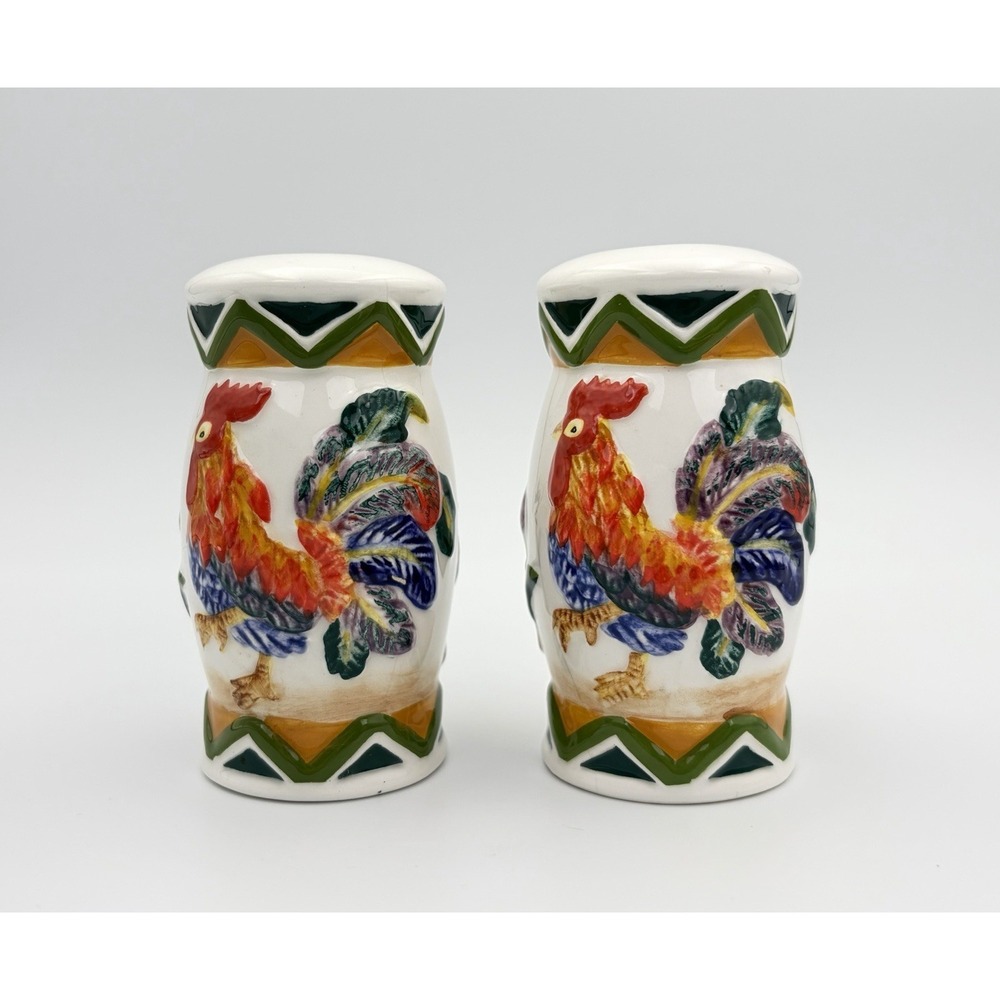 Vintage Ceramic Rooster Salt & Pepper Shaker Set Farmhouse Country Kitchen Decor